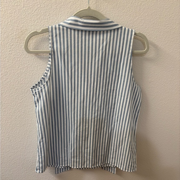 Ann Taylor Blue White Striped Tie Neck Sleeveless Blouse Size Small - Picture 4 of 6